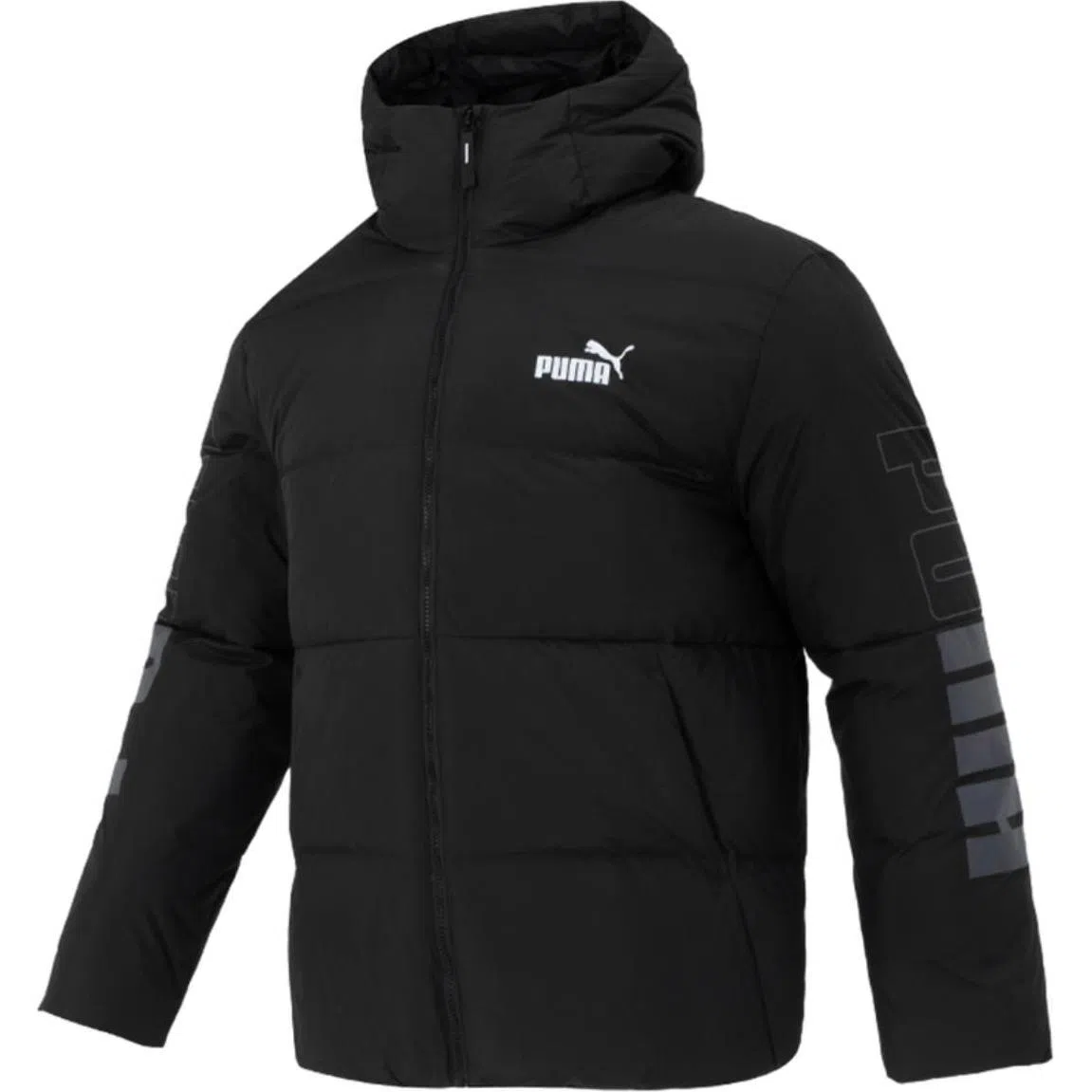 PUMA Letter Print Down Hoodie Jacket Black