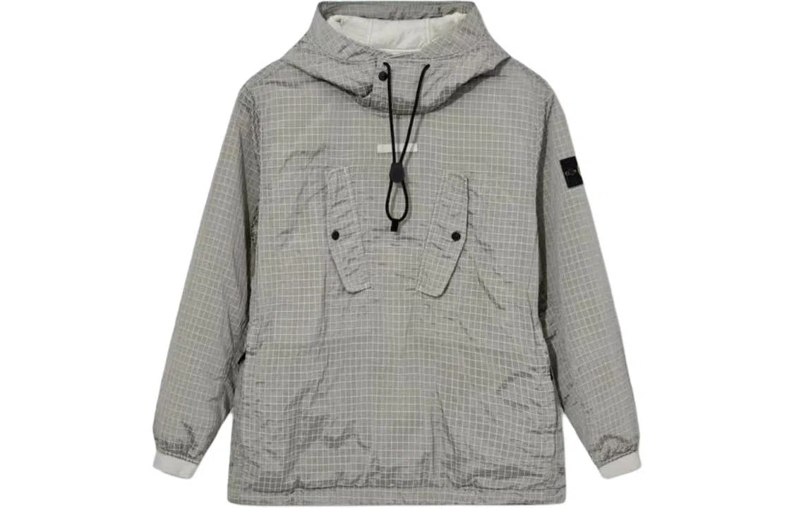 Stone Island FW23 Metal Nylon Check Pullover Jacket Gray Mud