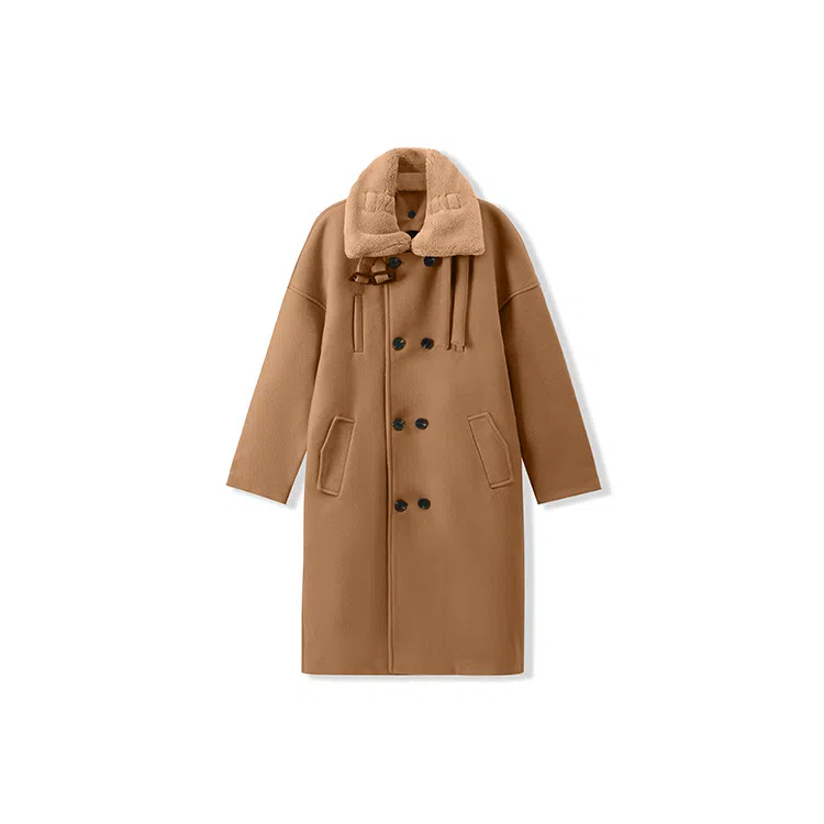 我是大卫 复古双排扣过膝保暖加厚休闲大衣 男女同款 卡其色