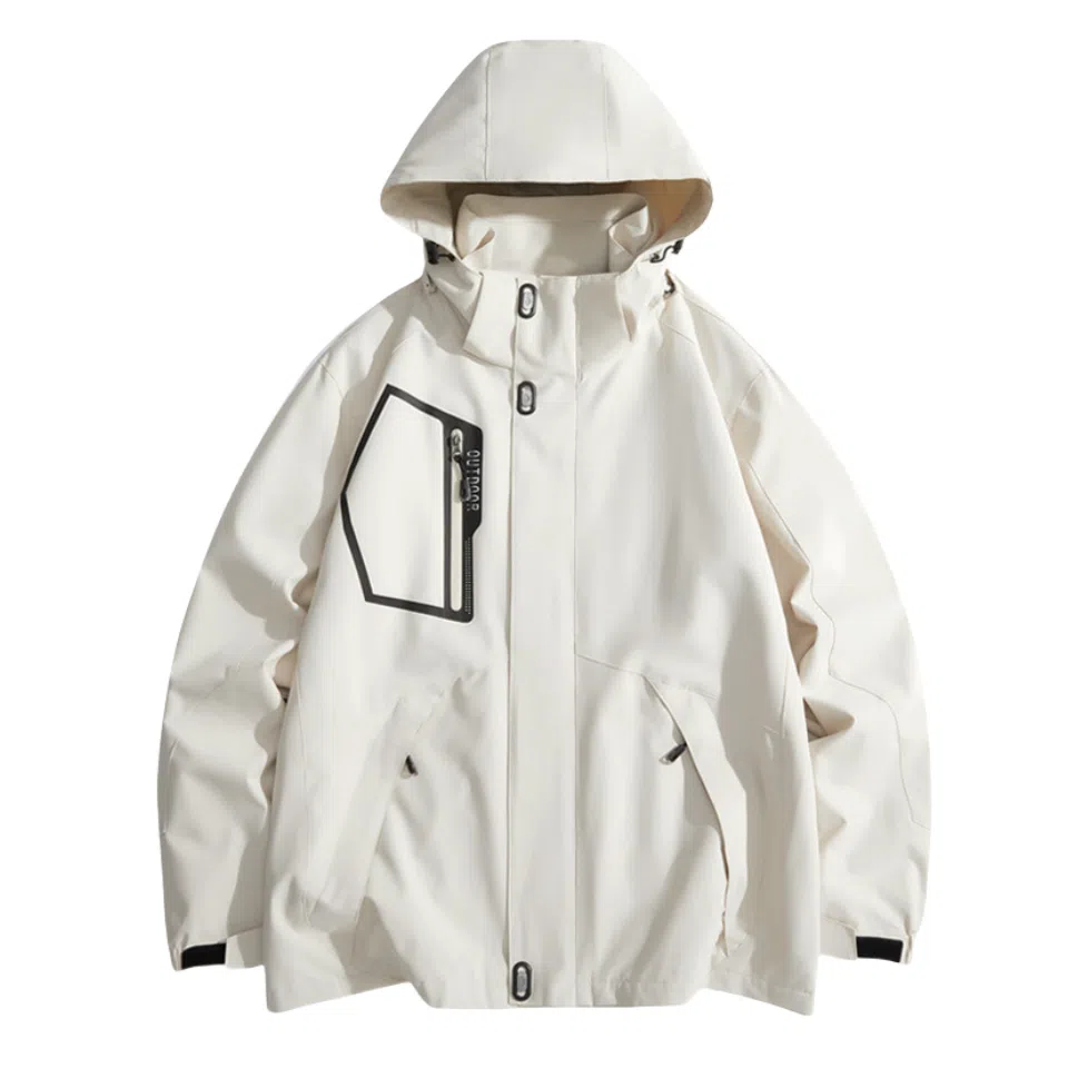 浪莎  户外休闲字母印花连帽宽松拉链  防水防风透气冲锋衣 男款