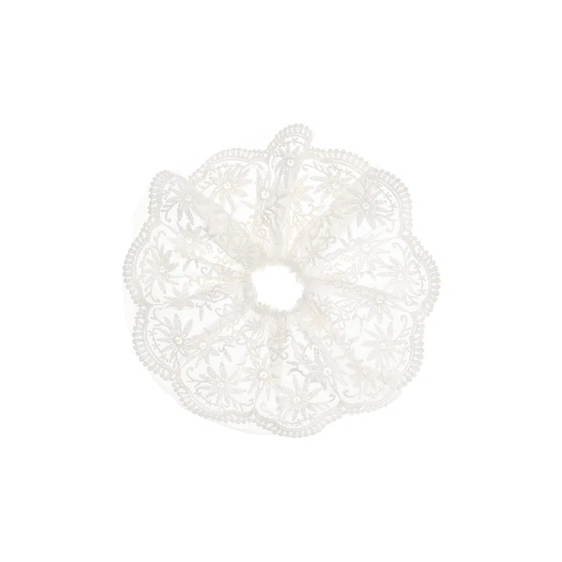 水中玉 超仙蕾丝大肠发圈白色刺绣花边发绳扎头发超大头饰 皮筋 头绳 女款