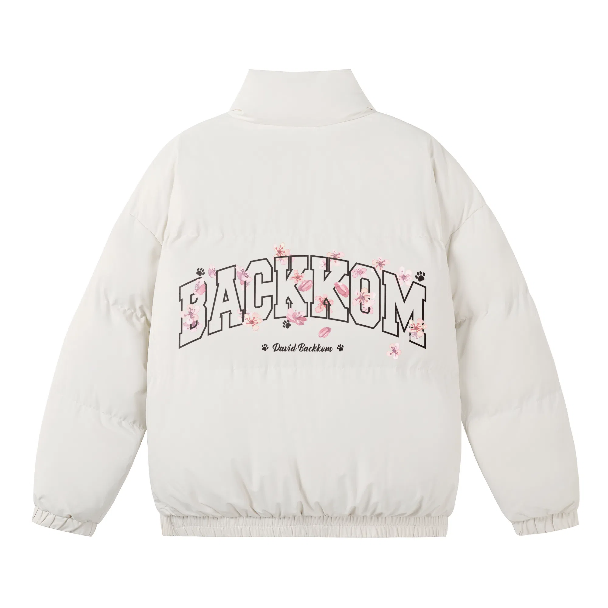 大卫贝肯 美式复古潮流个性樱花花卉字母印花日常出行通勤休闲宽松百搭立领高街面包服加厚保暖棉服 男女同款 黑色