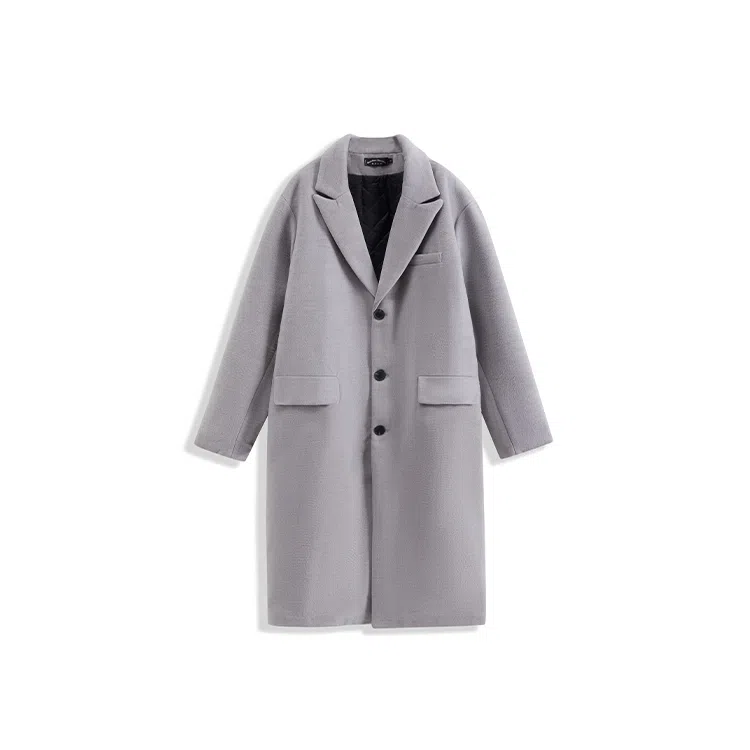 我是大卫 毛呢纯色中长款高级感保暖加厚韩版休闲外套大衣 男女同款