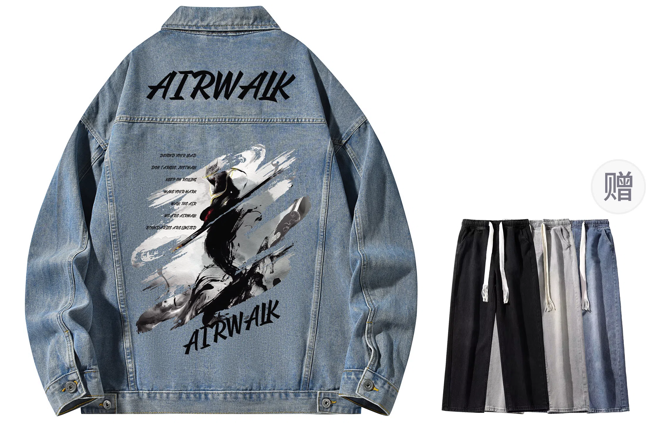 Airwalk Retro Dark Wukong Print Denim Jacket
