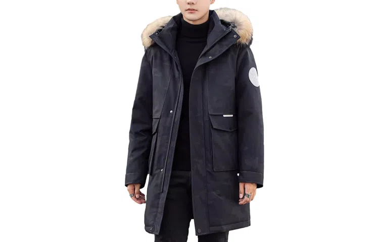 鸭鸭 连帽拉链中长款加厚羽绒服 男款