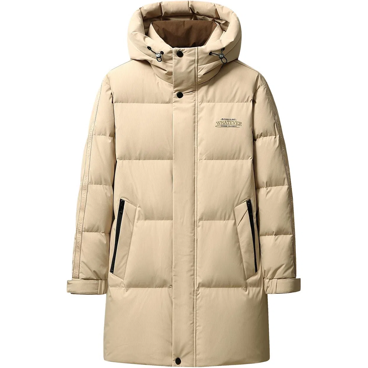 鸭鸭 防寒加厚保暖鸭绒中长款休闲宽松连帽套头暗黑羽绒服外套 男女同款