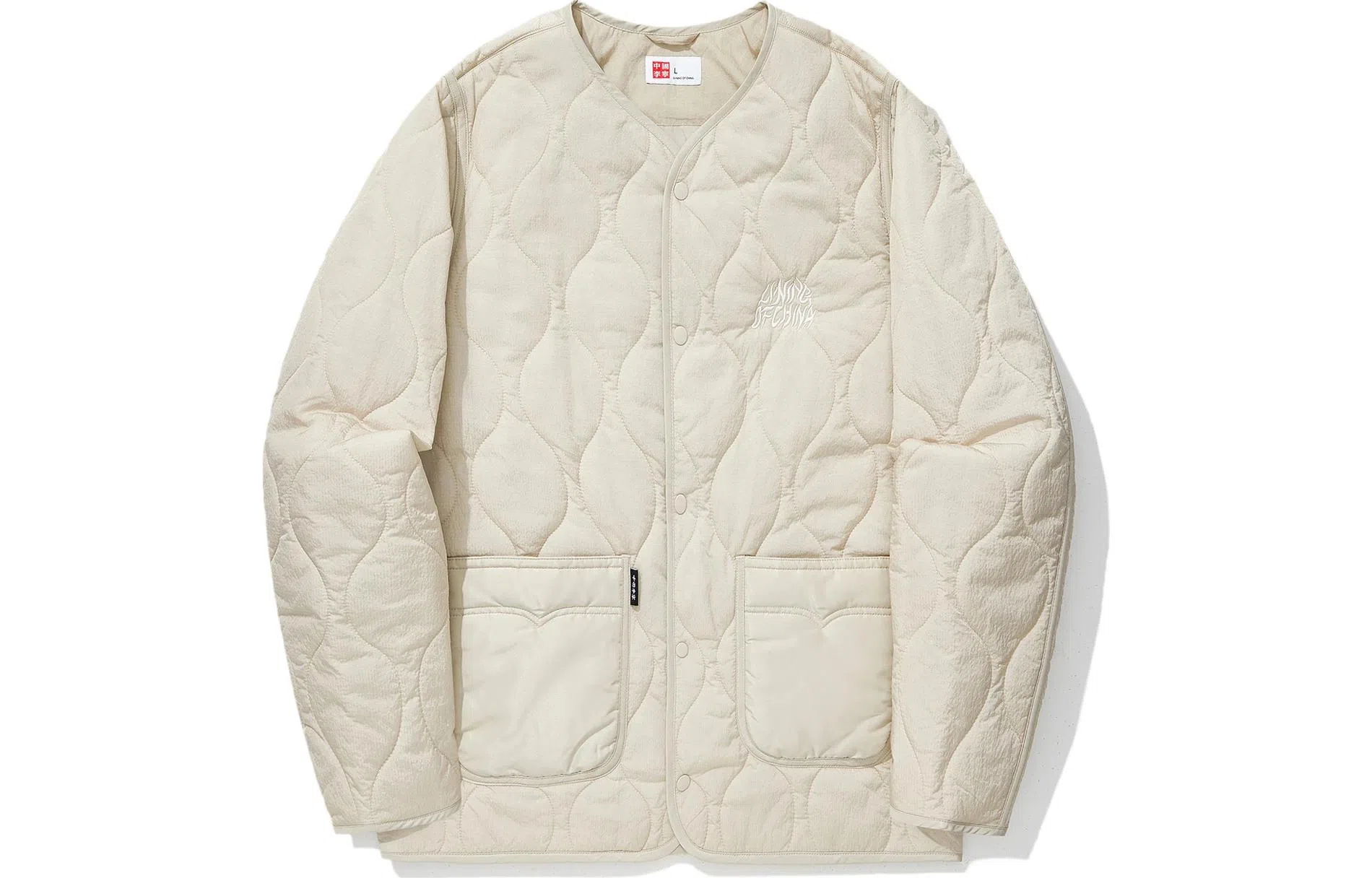 中国李宁 字母单排扣长袖宽松棉服 男女同款 燕麦灰