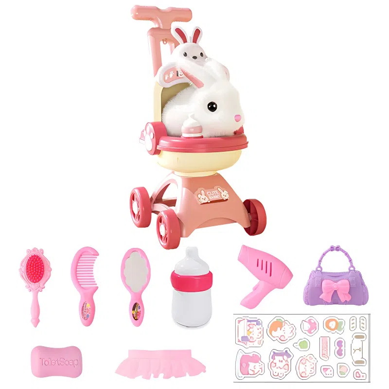 益米 电动毛绒小兔子手推车 会走会叫 装扮配件套装 早教益智玩具