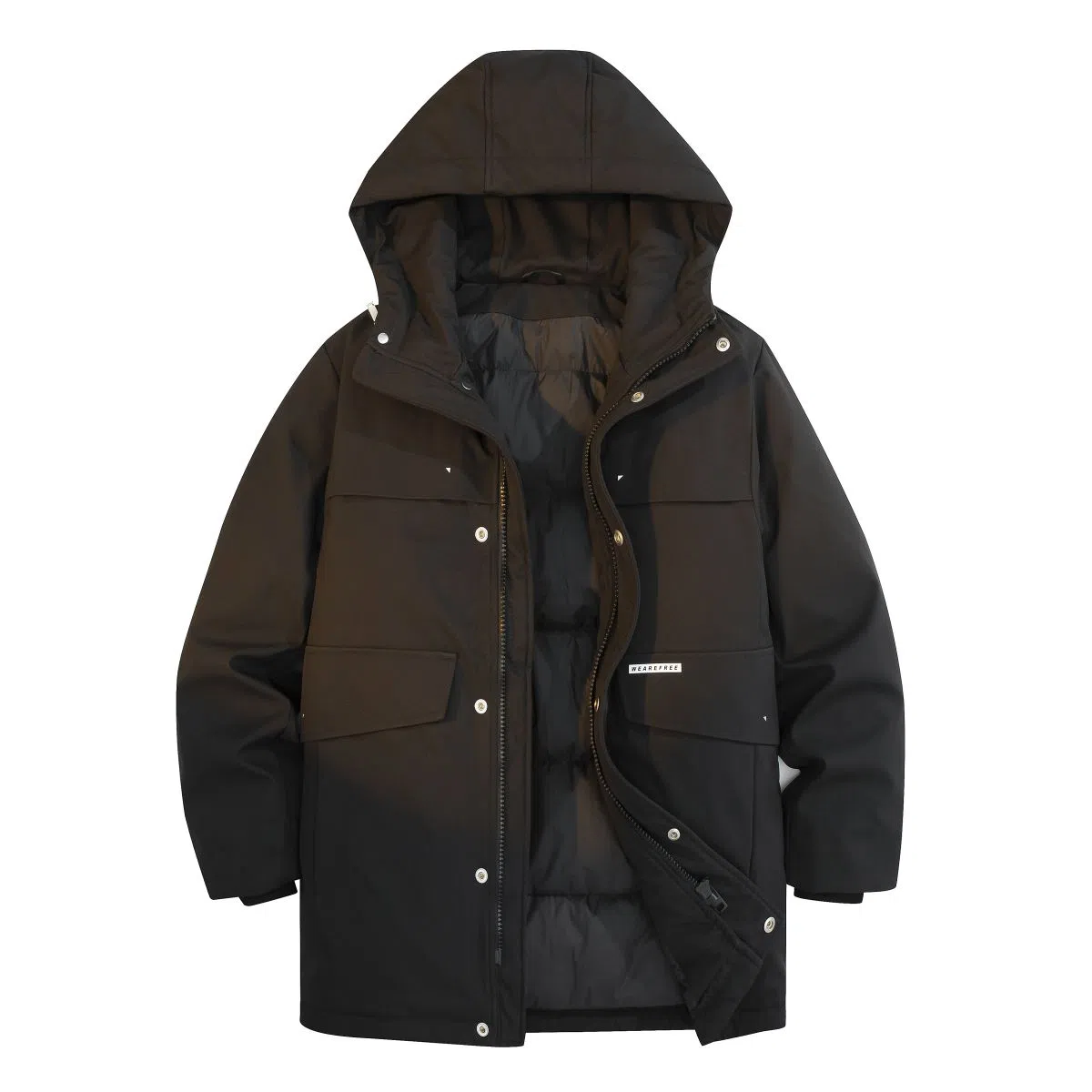 鸭鸭 简约舒适保暖连帽中长款工装口袋羽绒服 男款