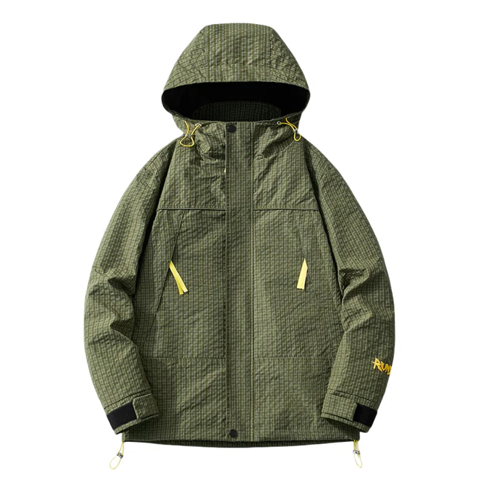 浪莎  户外休闲登山单层纯色连帽宽松拉链  防水防风冲锋衣 男女同款