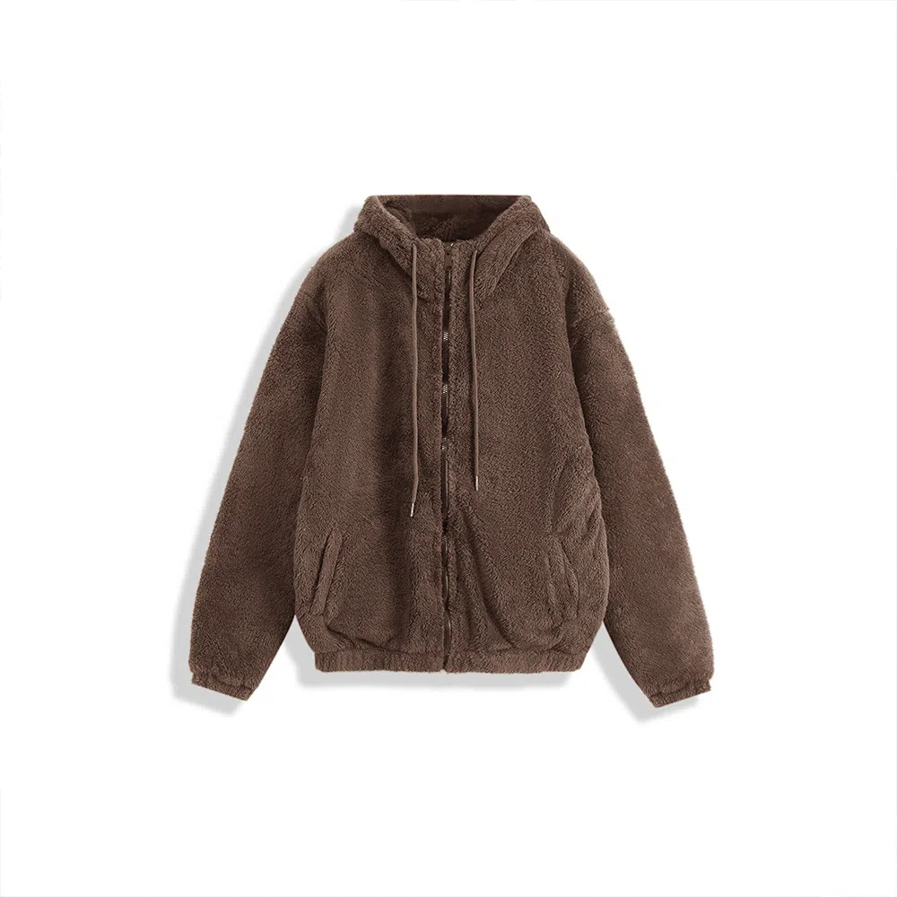 我是大卫 羊羔毛摇粒绒韩系保暖加厚棉服绒感外套 男女同款 褐色