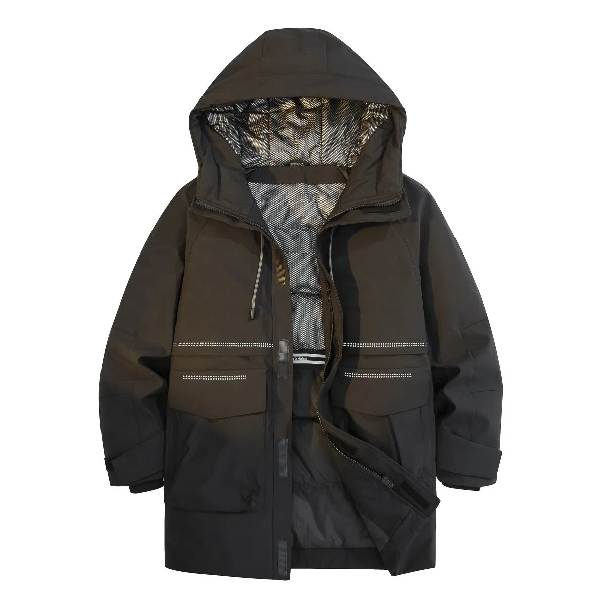 鸭鸭 纯色大口袋保暖防风连帽羽绒服 男款