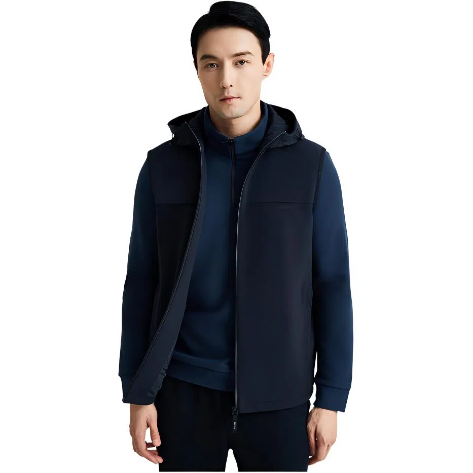 迪柯尼 简约连帽针织马甲 男款 深宝蓝