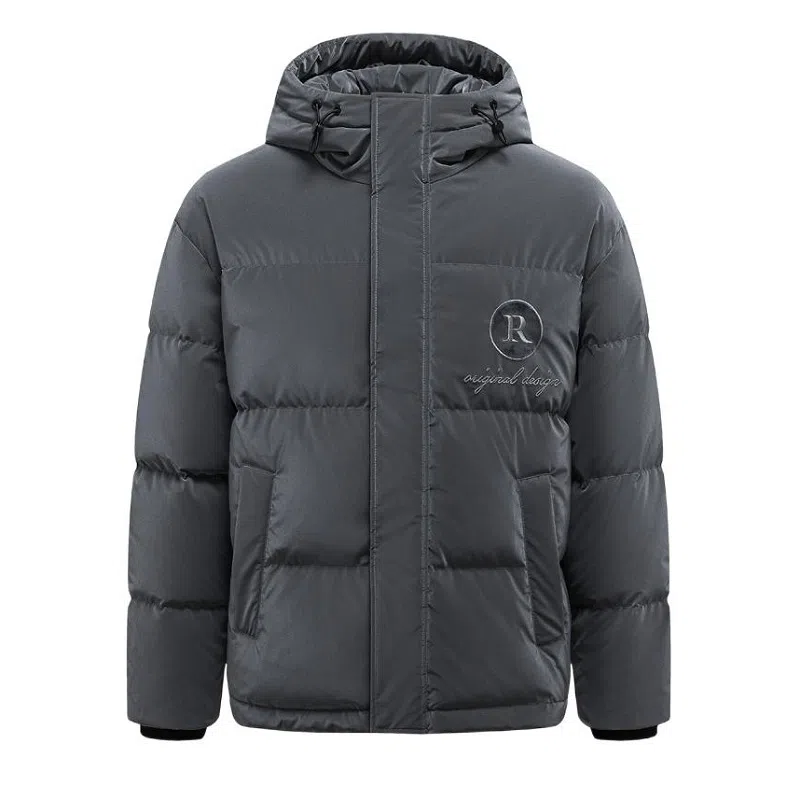 鸭鸭 字母刺绣连帽加厚羽绒服 男款