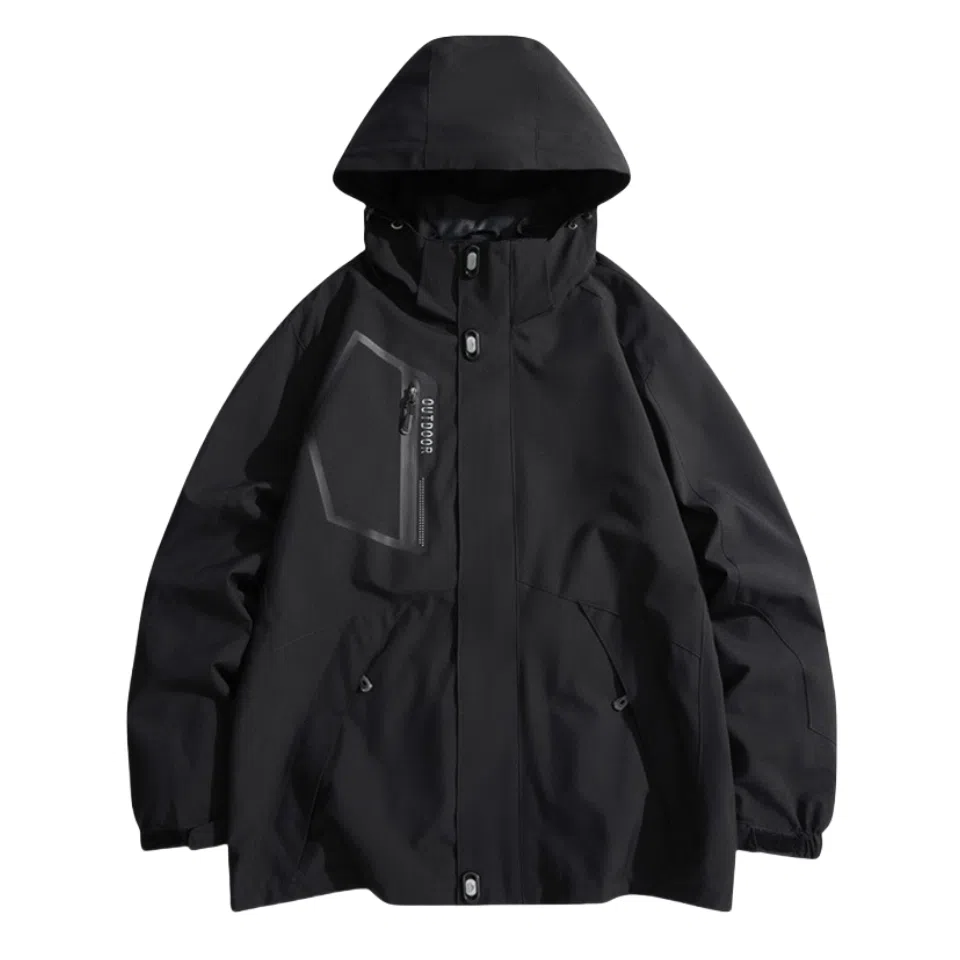 浪莎  户外休闲字母印花连帽宽松拉链  防水防风透气冲锋衣 男款