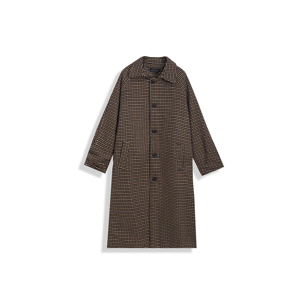 我是大卫 毛呢中长款千鸟格韩版复古休闲大衣 男女同款