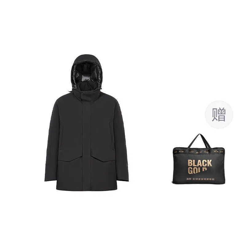 高梵 黑金休闲百搭舒适中长款羽绒服 男款 黑色
