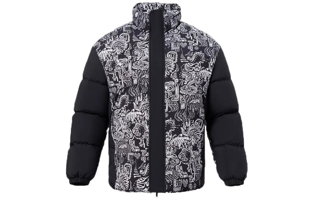 李宁 运动篮球系列 满印拉链立领长袖羽绒服 男款 黑色