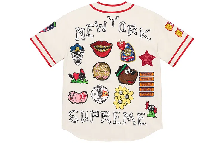 Supreme Patches Denim Baseball Jersey