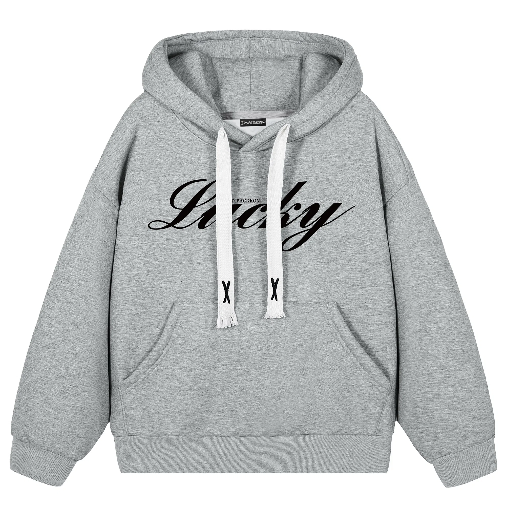 大卫贝肯 品牌字母简约基础款美式潮流休闲宽松连帽卫衣 男女同款 浅灰