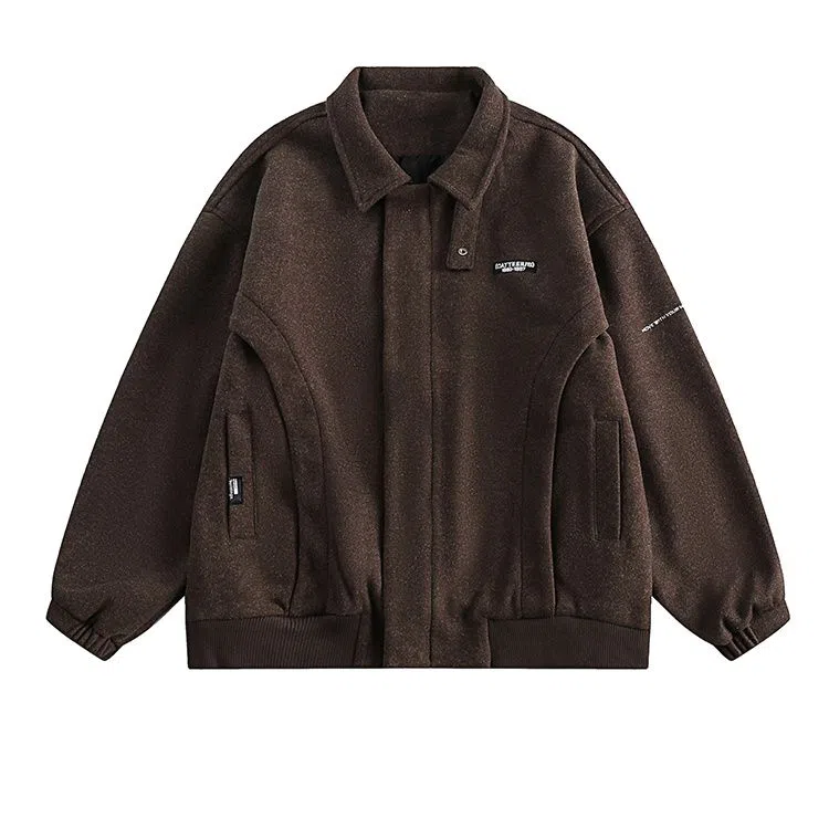 玉儿恋 字母印花翻领宽松落肩拉链长袖夹克外套 男女同款