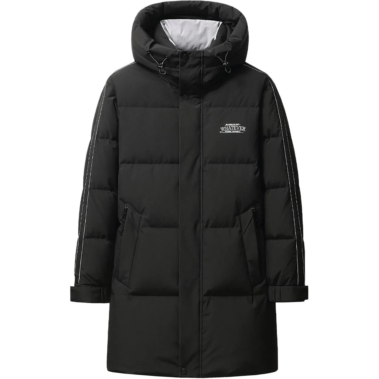 鸭鸭 防寒加厚保暖鸭绒中长款休闲宽松连帽套头暗黑羽绒服外套 男女同款