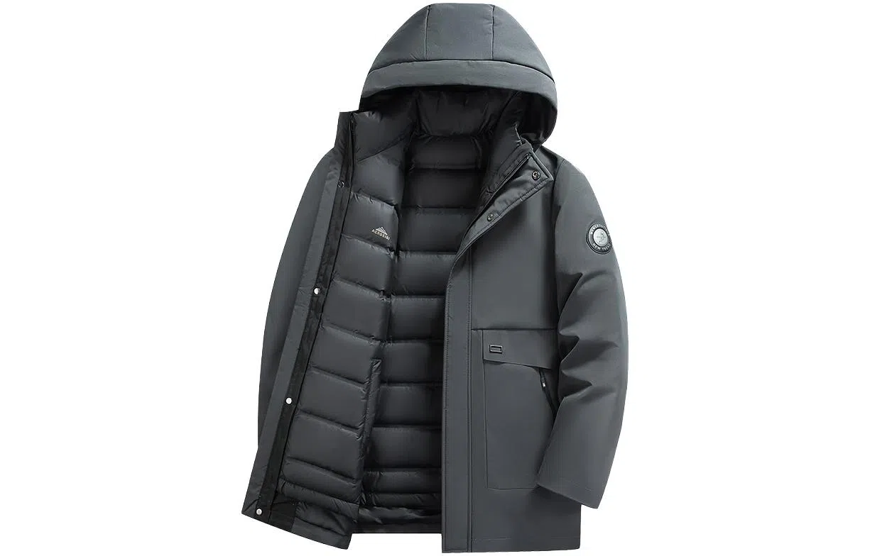 鸭鸭 纯色口袋设计可拆卸内胆羽绒服 男款