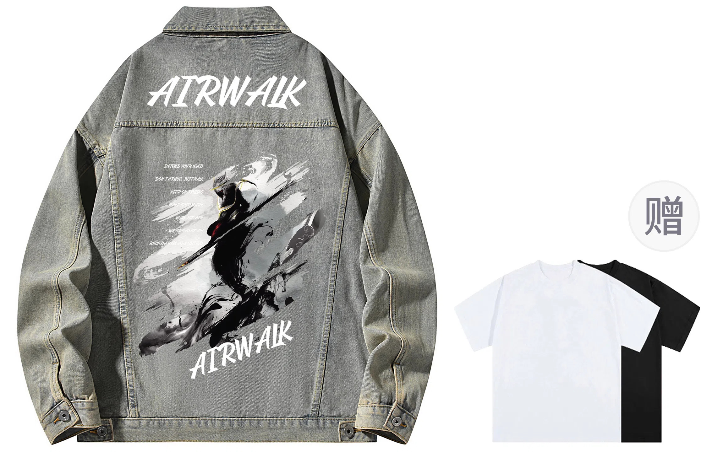 Airwalk Retro Dark Wukong Print Denim Jacket