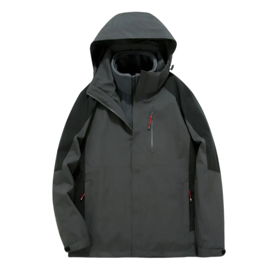 浪莎  户外休闲连帽宽松拉链三合一  防水防风冲锋衣 男女同款