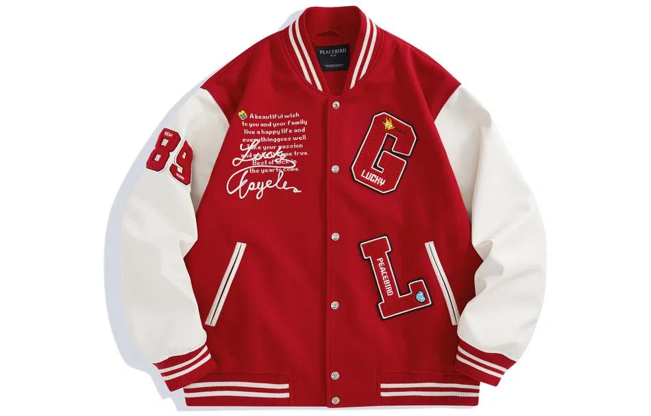 PEACEBIRD MEN Varsity Jacket Red