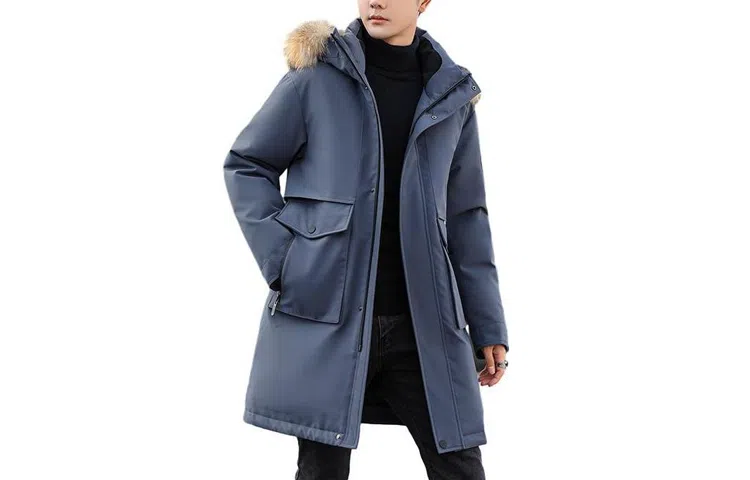 鸭鸭 连帽拉链中长款加厚羽绒服 男款