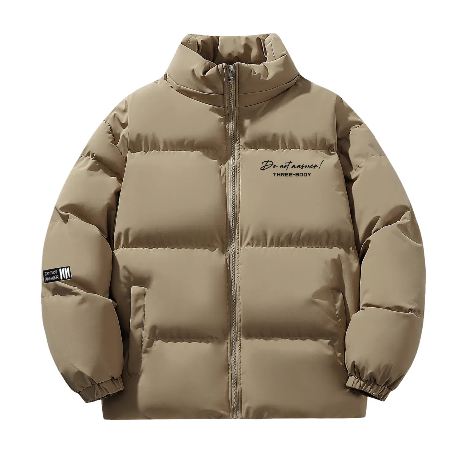 三体 不要回答系列 宽松美式休闲户外防风防水防寒加厚立领开衫舒适简约基础款字母印花纯色百搭时尚保暖柔软潮牌棉服 男女同款