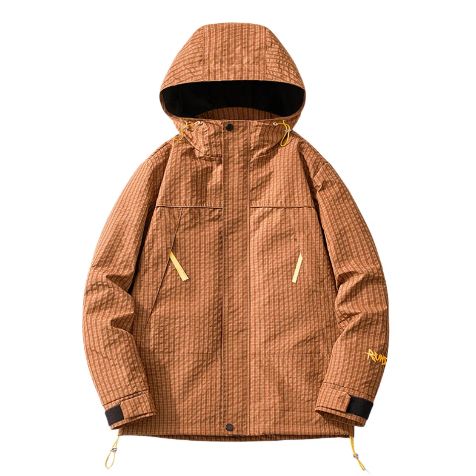 浪莎  户外休闲登山单层纯色连帽宽松拉链  防水防风冲锋衣 男女同款