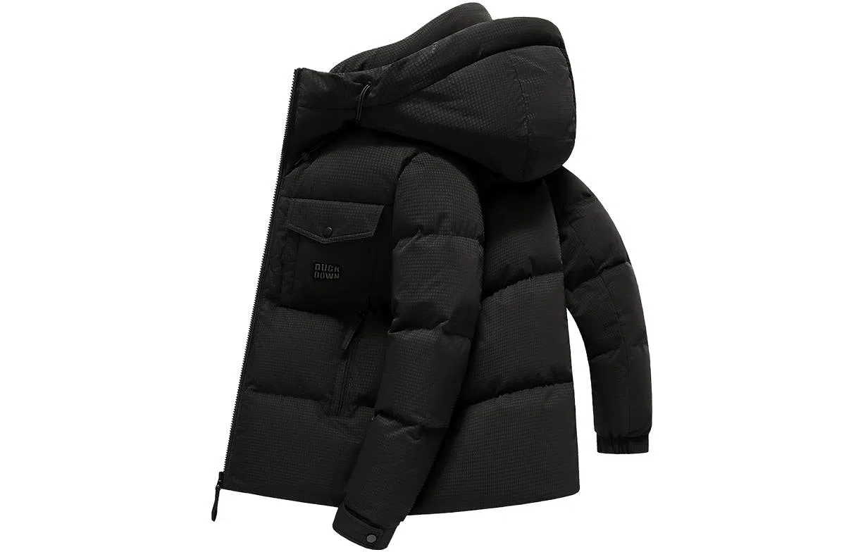 鸭鸭 拉链撞色拼接短款连帽羽绒服 男款