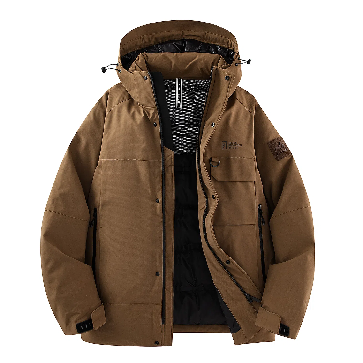 鸭鸭 工装风防风多口袋休闲保暖休闲宽松连帽羽绒服 男女同款