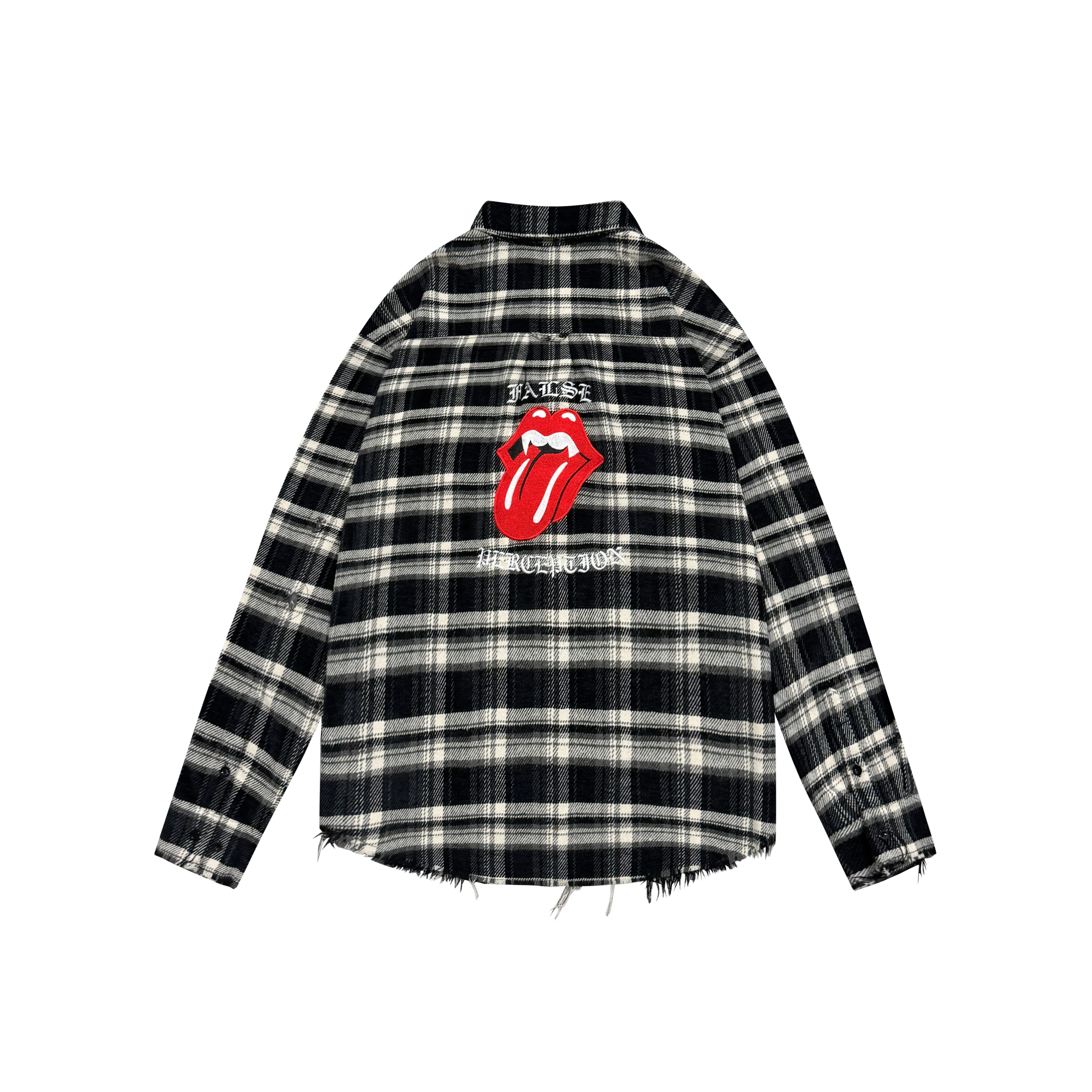 False Perception Plaid Shirt Black White