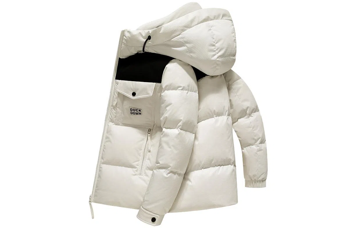 鸭鸭 拉链撞色拼接短款连帽羽绒服 男款