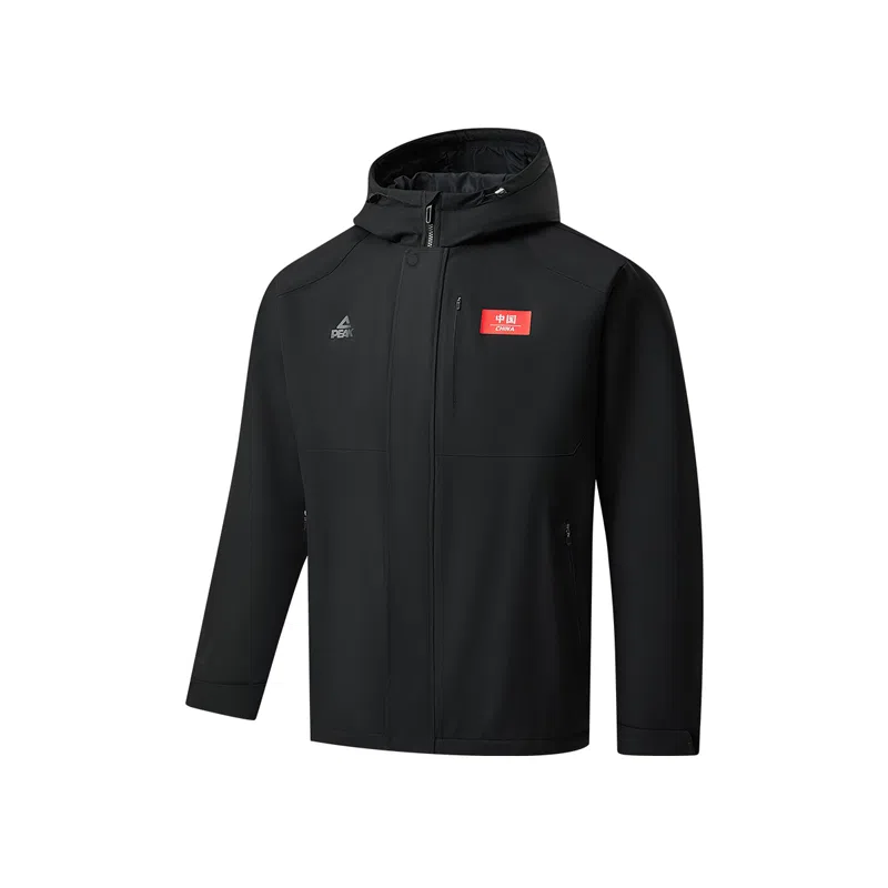 匹克 加绒梭织外套三防面料防水防油防污风衣休闲运动户外夹克 男款 黑色