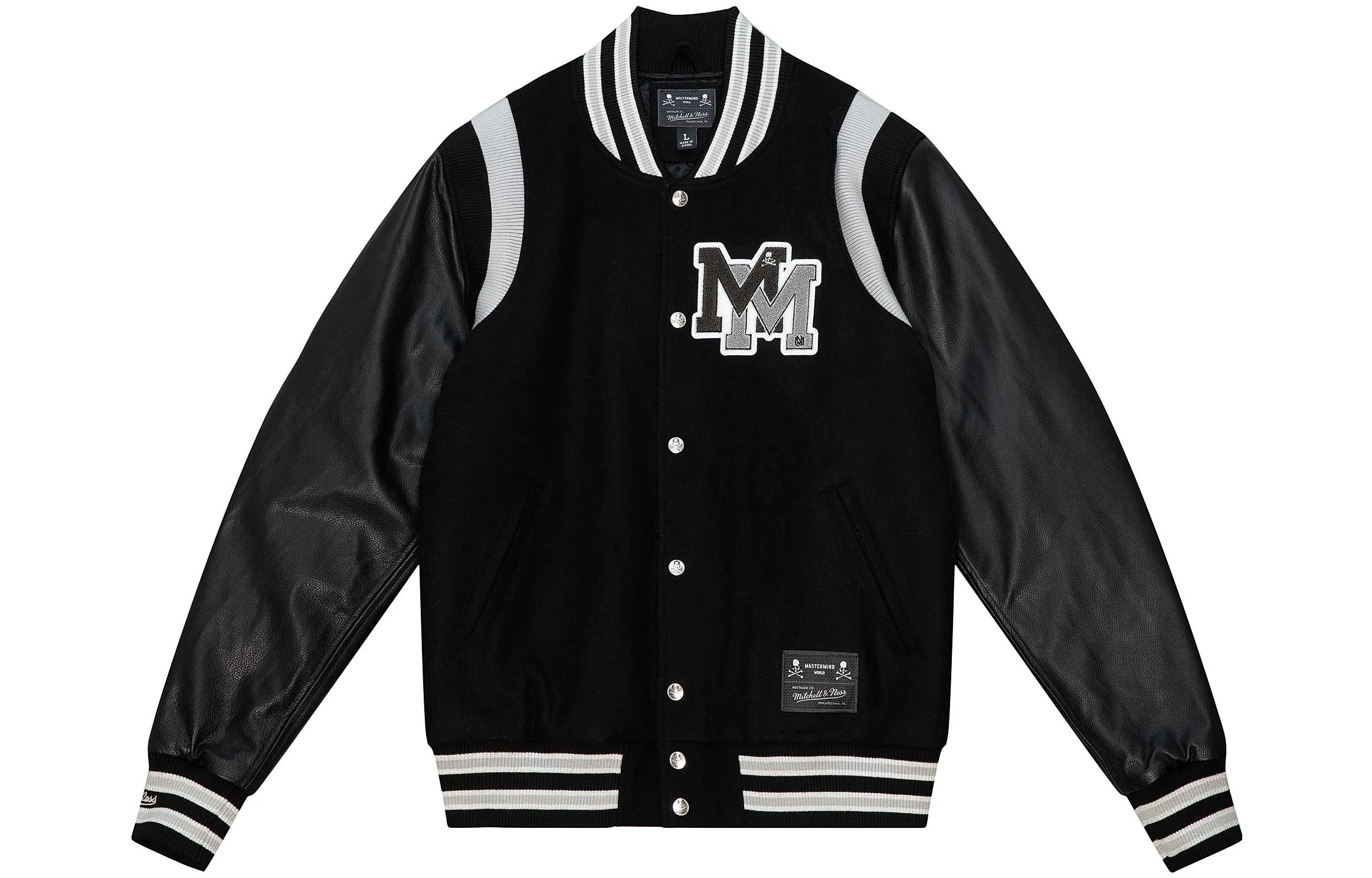 Mitchell & Ness x mastermind V-Neck Baseball Jacket Black