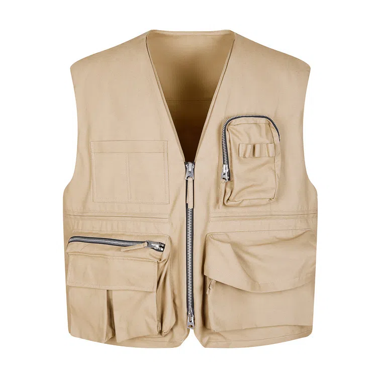 速写 短款宽松户外拉链立体大口袋马甲 男款 黄卡其