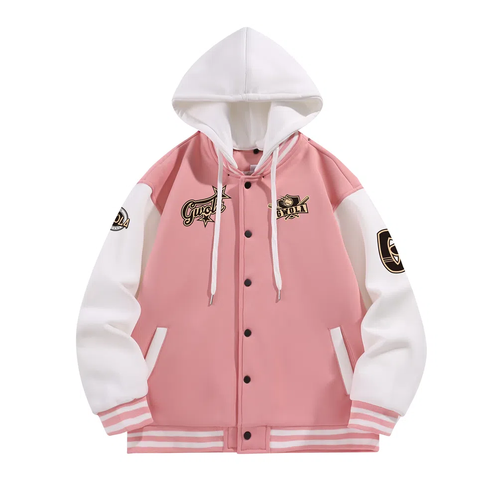 Gwola Baseball Boy Series Patchwork Colorblock Letter Print Baseball Jacket