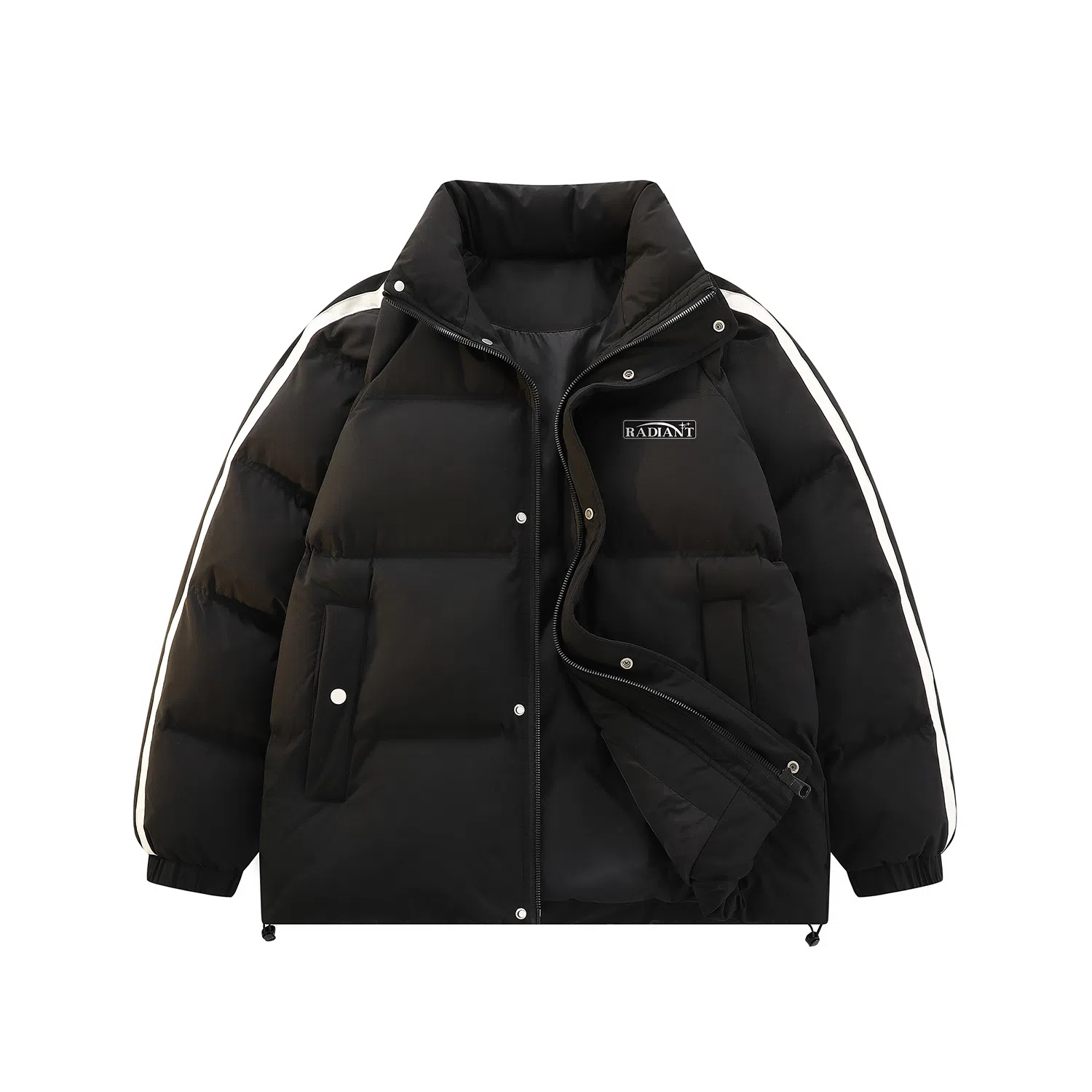 鸭鸭 美式高街复古简约字母印花宽松休闲时尚百搭户外运动舒适柔软保暖防风防寒纯色拉链立领羽绒服 男女同款