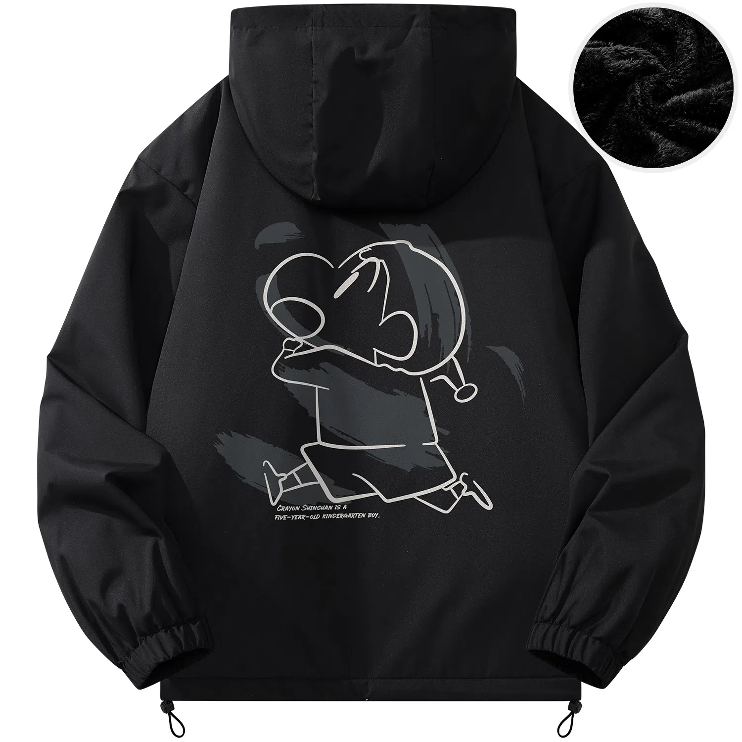 蜡笔小新 户外休闲奔跑线稿卡通人物字母印花保暖加厚休闲宽松可调节连帽羽绒服外套 男女同款