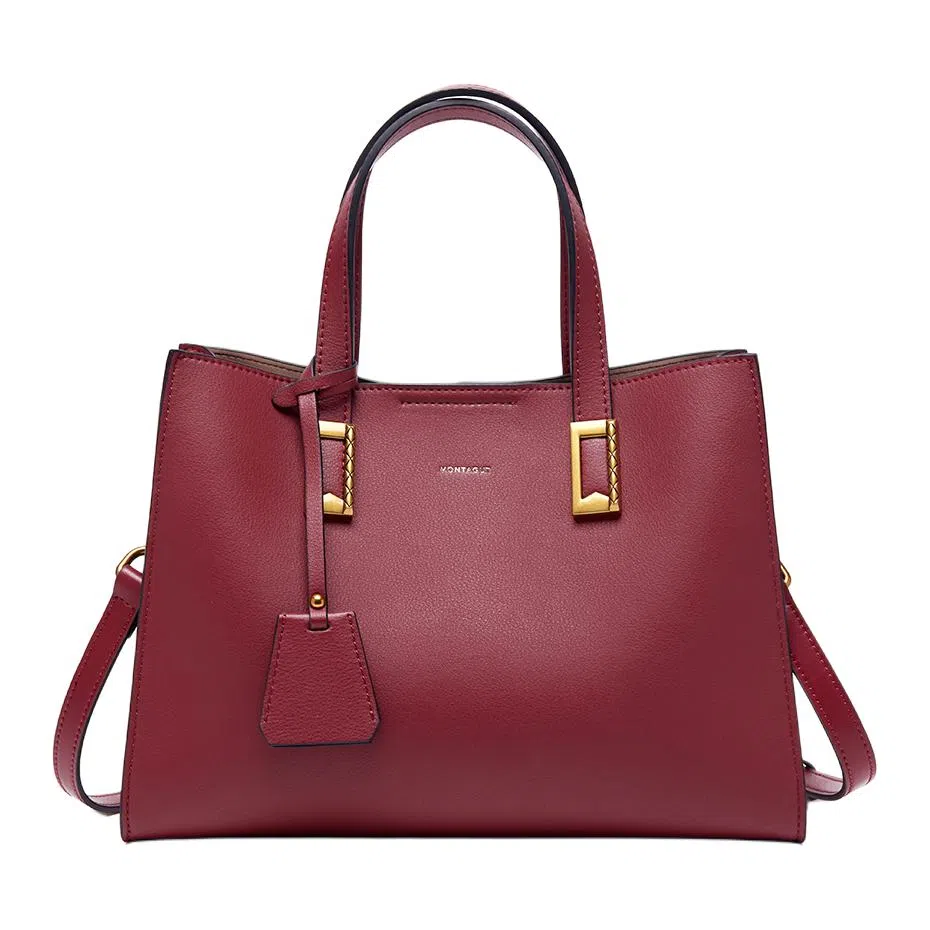 梦特娇 可拆卸肩带 大容量手提包包 潮流时尚经典气质外出 合成革 单肩斜挎包 女款 黑色/红色/杏色