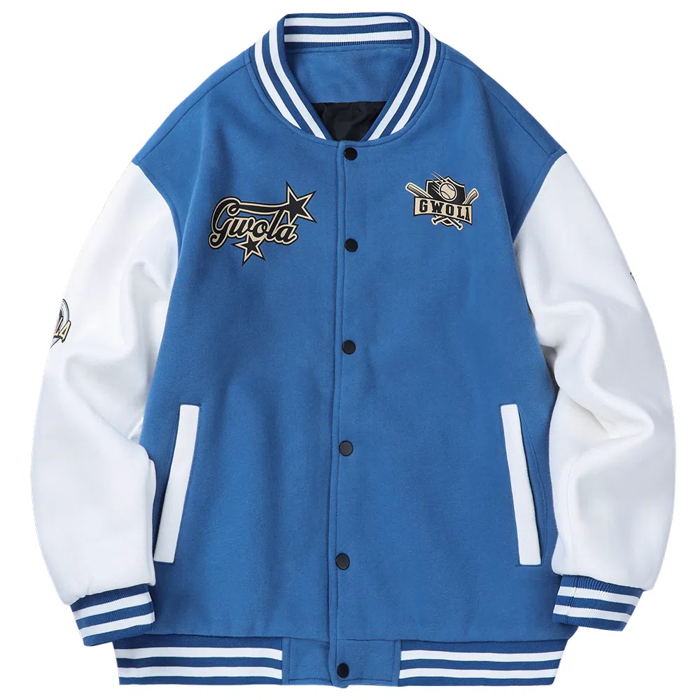 Gwola Baseball Boy Series Patchwork Colorblock Letter Print Baseball Jacket