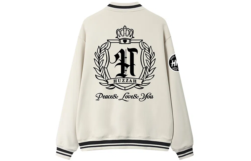 Huzzah Retro Crown Print Knit Baseball Jacket