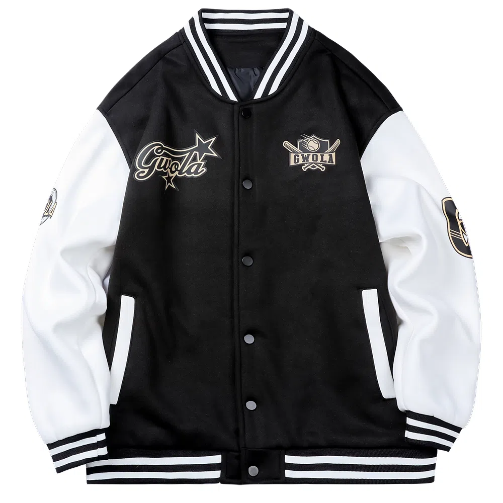 Gwola Baseball Boy Series Patchwork Colorblock Letter Print Baseball Jacket