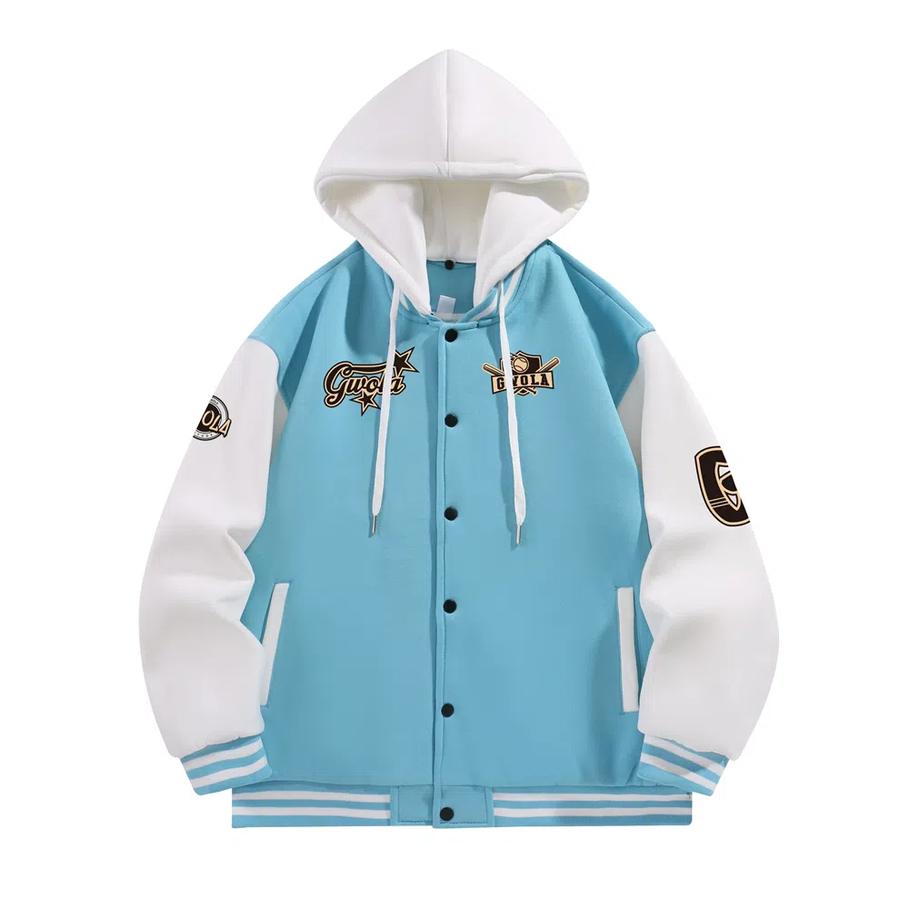 Gwola Baseball Boy Series Patchwork Colorblock Letter Print Baseball Jacket