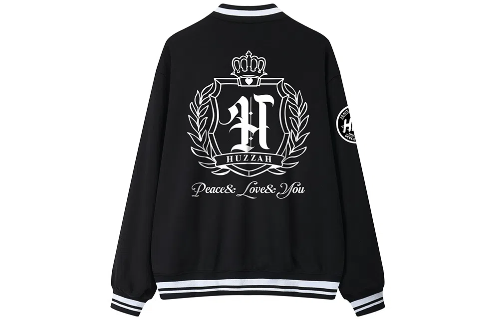 Huzzah Retro Crown Print Knit Baseball Jacket
