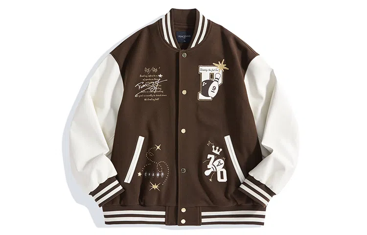 PEACEBIRD MEN Colorblock Embroidered Baseball Jacket